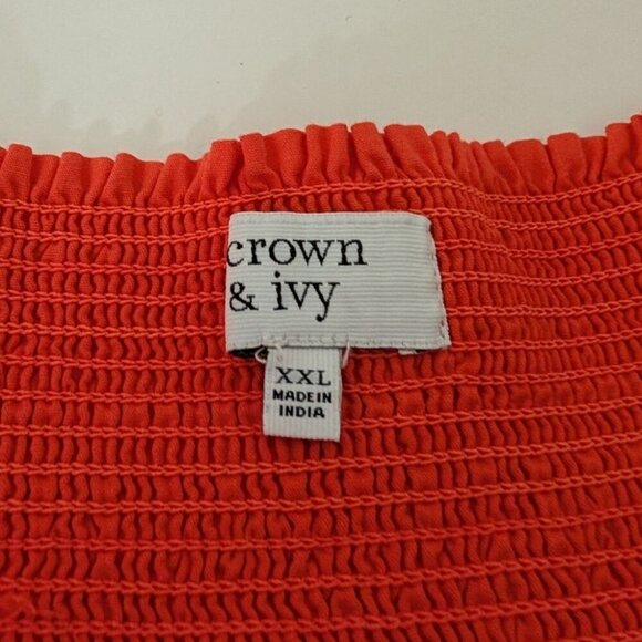 Crown & Ivy Embroidered Floral Shirt Womens Size XXL Orange Off Shoulder Boho - Picture 3 of 9